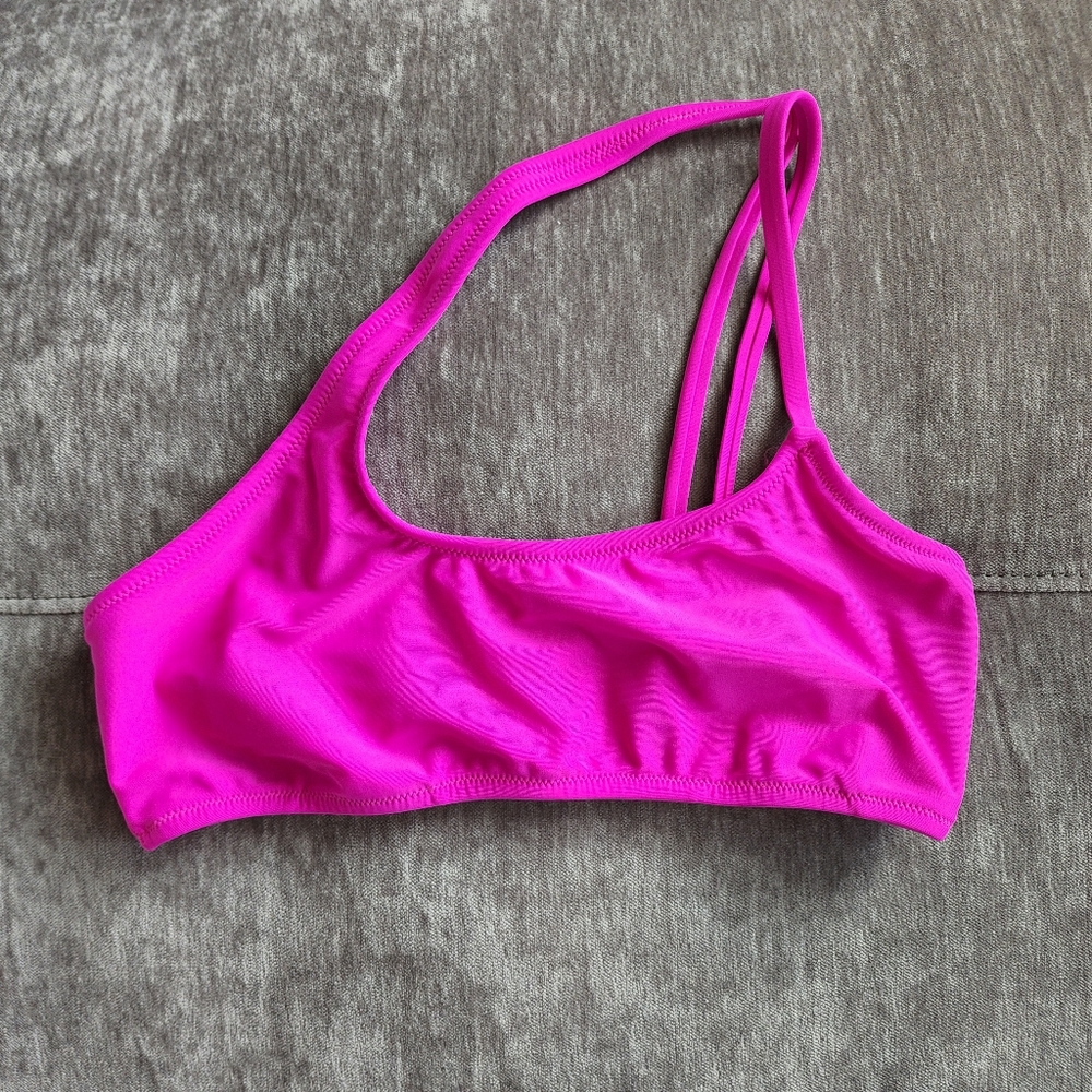 Express Hot Pink Strappy One-Shoulder Bikini Top - Picture 2 of 4